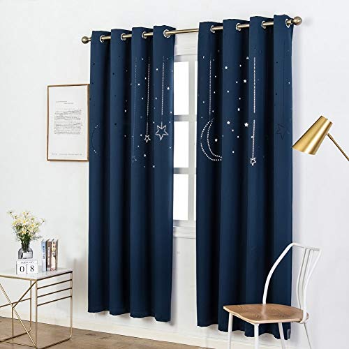 MANGATA CASA Kids Blackout Curtains with Moon & Star for Bedroom-Cutout Galaxy Window Curtains & Drapes with Grommet for Nursery Room-Baby Darkening Curtains 84 Inch Length 2 Panels(Navy 52x84in)