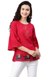 yash gallery women's plus size cotton slub elephant print indian tunic summer tops (pink)