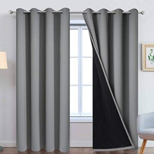 yakamok 100% blackout curtains 84 inches long, 2 thick layers heat and full light blocking soft thermal insulated drapes for bedroom(52" wide each panel, grey, 2 panels)