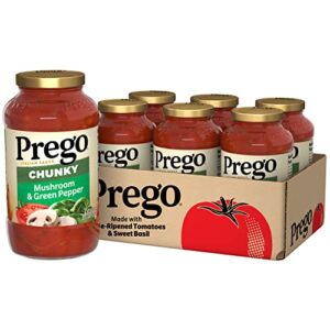 prego chunky mushroom and green pepper pasta sauce, 23.75 oz jar (case of 6)