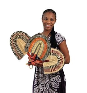 omaqa one burkina faso african hand fan woven 16" long for women & men | home decoration
