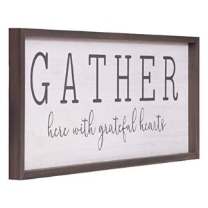 Patton Wall Decor Gather With Grateful Hearts Rustic Wood Framed Wall Art Decor, 12x36