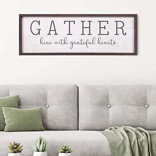 Patton Wall Decor Gather With Grateful Hearts Rustic Wood Framed Wall Art Decor, 12x36