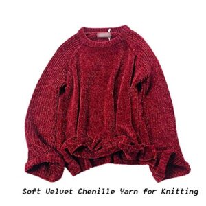 8 oz/250g Chenille Yarn,Wine Red DIY Velvet Chenille Yarn,Bulky Luxury Chenille Yarn for Crochet Hat Scarf