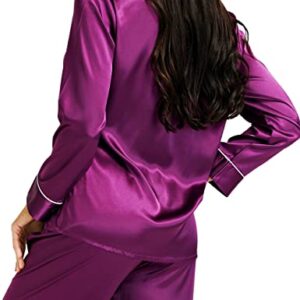 Satin Silk Pajamas for Women Pajama Set with Long Sleeve Button-Down Satin Pajamas Sleepwear Purple M