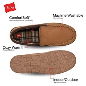 Hanes Mens Moccasin Slipper House Shoe With Indoor Outdoor Memory Foam Sole Fresh IQ Odor Protection , Tan , Medium