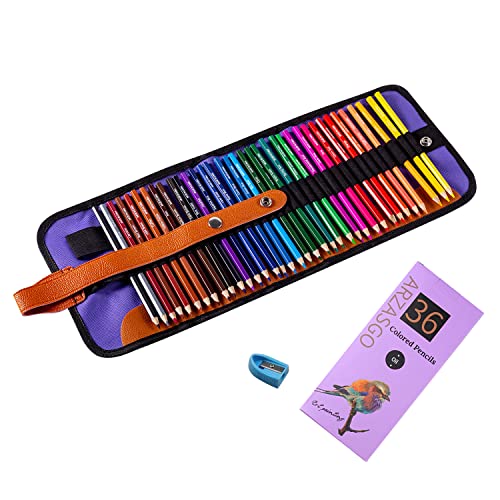 ARZASGO 36 Colored Pencils Set, Artist Coloring Pencils for Adult Coloring Books, Artist Sketch, Premier Drawing Pencils with Canvas Roll-up Pouch Bag and Pencil Sharpener