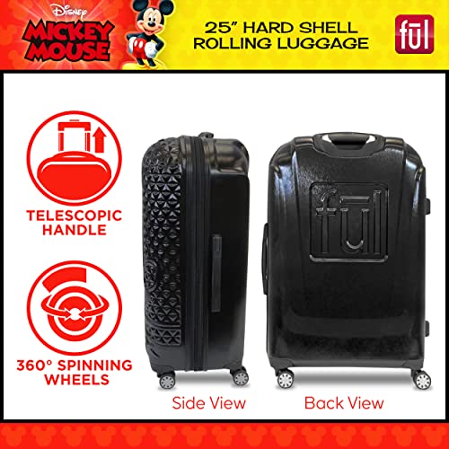 FUL Disney Mickey Mouse 25 Inch Rolling Luggage, Hardside Suitcase with Spinner Wheels, Black