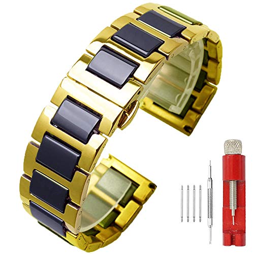 20mm Watch Band High End Watch Bands Black Stainless Ceramic Watch Strap Gold Stainless Steel Watch Wrist Bands Mens Women for Samsung Gear S2 Band