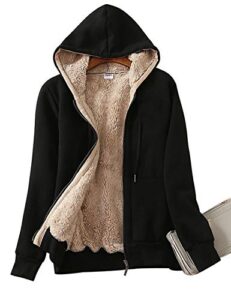 yeokou women's casual winter warm sherpa lined zip up hooded sweatshirt jacket coat (x-large, black001)