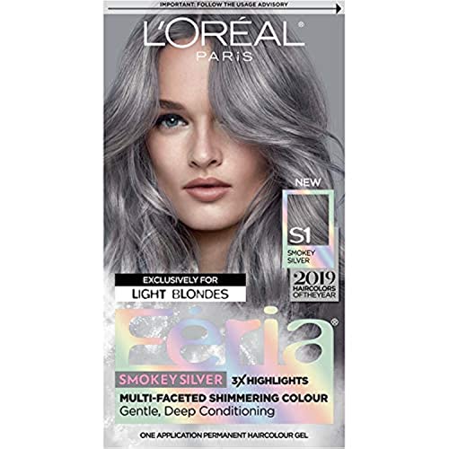 L’Oréal Paris Feria Multi-Faceted Shimmering Permanent Hair Color Hair Dye, S1 Smokey Silver