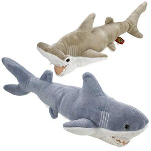 Bedwina Stuffed Animal Sharks - Pack of 2 Large, 14 inch Mako & 13 inch Hammerhead Plush Shark Toys, Stuff Animals Toy, for Baby Toddlers & Kids