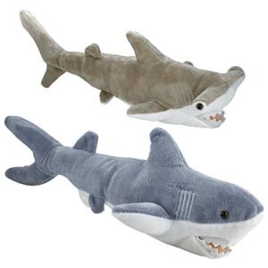 Bedwina Stuffed Animal Sharks - Pack of 2 Large, 14 inch Mako & 13 inch Hammerhead Plush Shark Toys, Stuff Animals Toy, for Baby Toddlers & Kids