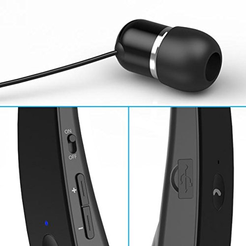 Neckband Wireless HiFi Sound Headset w Retractable Earbuds Premium Earphones Headphones Hands-Free Mic [Folding] Compatible with Google Pixel 2, 3, XL