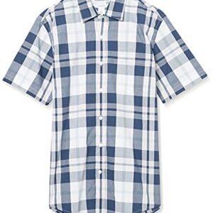 Amazon Essentials Men's Slim-Fit Short-Sleeve Poplin Shirt, White/Navy, Large Plaid, X-Large