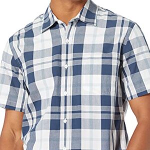 Amazon Essentials Men's Slim-Fit Short-Sleeve Poplin Shirt, White/Navy, Large Plaid, X-Large