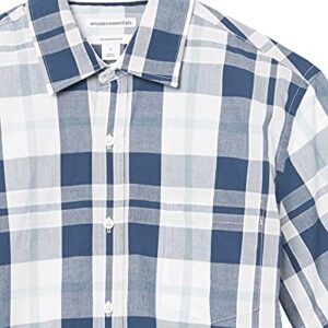 Amazon Essentials Men's Slim-Fit Short-Sleeve Poplin Shirt, White/Navy, Large Plaid, X-Large