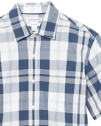 Amazon Essentials Men's Slim-Fit Short-Sleeve Poplin Shirt, White/Navy, Large Plaid, X-Large