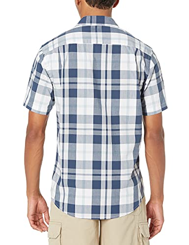 Amazon Essentials Men's Slim-Fit Short-Sleeve Poplin Shirt, White/Navy, Large Plaid, X-Large