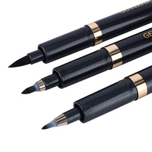 Ink Brush Pen- 3 Size Black Shodo Japanese Chinese Calligraphy Pen for Beginners Writing, Lettering, Signature, Illustration, Design (Pack of 3pcs)