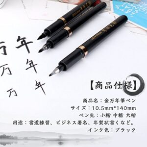 Ink Brush Pen- 3 Size Black Shodo Japanese Chinese Calligraphy Pen for Beginners Writing, Lettering, Signature, Illustration, Design (Pack of 3pcs)