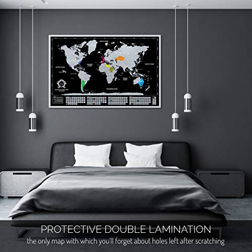 Detailed Scratch off World Map Silver - Extra Large - Premium Black and Silver Scratchable World Map Poster - Best Gift Travel World Map - Huge Adventure Map - XL Scratch off Map of the World