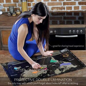 Scratch Off World Map - Extra Large - Black and Gold Scratchable World Map Poster - Best Travel World Map Gift - All Accessories - Premium Detailed Scratch Off Map of The World - for Globetrotters