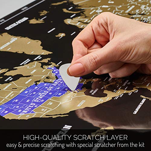 Scratch Off World Map - Extra Large - Black and Gold Scratchable World Map Poster - Best Travel World Map Gift - All Accessories - Premium Detailed Scratch Off Map of The World - for Globetrotters