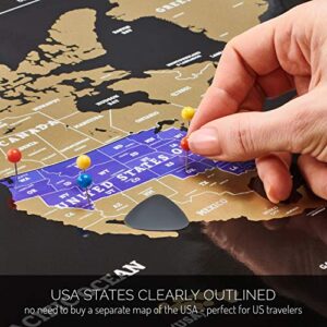 Scratch Off World Map - Extra Large - Black and Gold Scratchable World Map Poster - Best Travel World Map Gift - All Accessories - Premium Detailed Scratch Off Map of The World - for Globetrotters