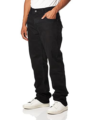 True Religion Men's Ricky Low Rise Straight Leg Jean with Back Flap Pockets, Body Rinse Black, 36W X 34L