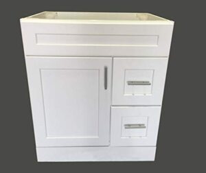 green leaf new white shaker single-sink bathroom vanity base cabinet 30" wide x 21" deep ws-v3021dlr