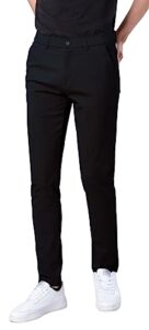 plaid&plain men's skinny stretchy khaki pants colored pants slim fit slacks tapered trousers 819 black 32x30