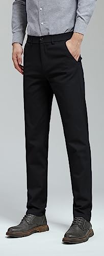 Plaid&Plain Men's Skinny Stretchy Khaki Pants Colored Pants Slim Fit Slacks Tapered Trousers 819 Black 32X30