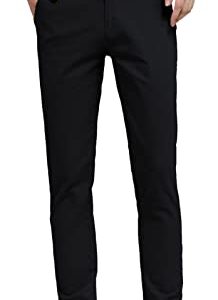 Plaid&Plain Men's Skinny Stretchy Khaki Pants Colored Pants Slim Fit Slacks Tapered Trousers 819 Black 32X30