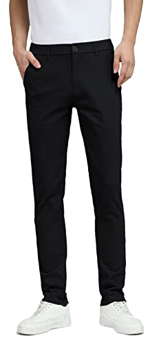 Plaid&Plain Men's Skinny Stretchy Khaki Pants Colored Pants Slim Fit Slacks Tapered Trousers 819 Black 32X30