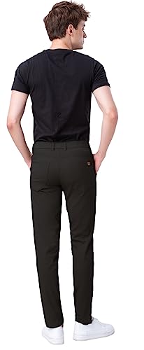 Plaid&Plain Men's Skinny Stretchy Khaki Pants Colored Pants Slim Fit Slacks Tapered Trousers 819 Black 32X30