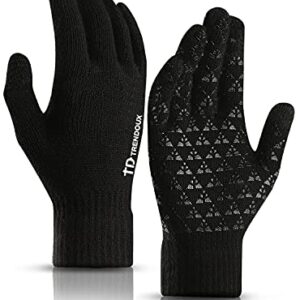 TRENDOUX Winter Gloves, Knit Touch Screen Glove Men Women Texting Smartphone Driving - Anti-Slip - Elastic Cuff - Thermal Soft Upgraded Lining - Hands Warm in Cold Weather - Black - M