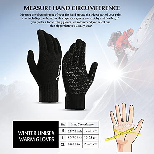 TRENDOUX Winter Gloves, Knit Touch Screen Glove Men Women Texting Smartphone Driving - Anti-Slip - Elastic Cuff - Thermal Soft Upgraded Lining - Hands Warm in Cold Weather - Black - M