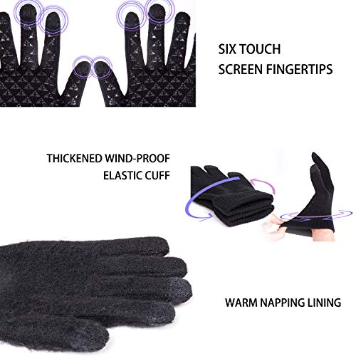 TRENDOUX Winter Gloves, Knit Touch Screen Glove Men Women Texting Smartphone Driving - Anti-Slip - Elastic Cuff - Thermal Soft Upgraded Lining - Hands Warm in Cold Weather - Black - M