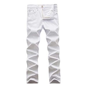 wulful men's skinny slim fit stretch comfy fashion denim jeans pants white