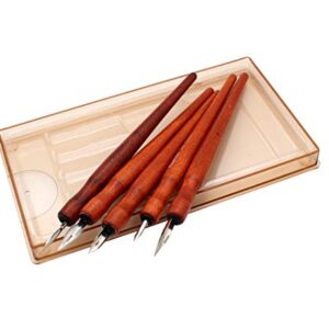 Hillento Comic Dip Pen Set, 5 Wooden Pen Handler Artist Cartoon Pen Set Calligraphy Dip Pens with 5 Nibs - Great for Manga/Comic/Calligraphy/Word Art/Pen-and-Ink Drawing