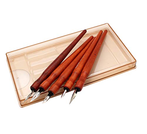 Hillento Comic Dip Pen Set, 5 Wooden Pen Handler Artist Cartoon Pen Set Calligraphy Dip Pens with 5 Nibs - Great for Manga/Comic/Calligraphy/Word Art/Pen-and-Ink Drawing