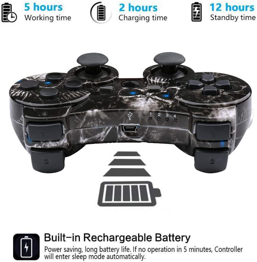 CHENGDAO Controller for PS3 2 Pack Wireless Controller for Playstaion 3 6-Axis with High-Performance Double Shock, Motion Control, USB Charging Cable (Skull + Galaxy)