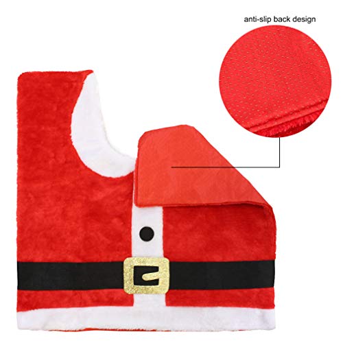 JOYIN 5 Pieces Christmas Theme Bathroom Decoration Set w/Toilet Seat Cover, Rugs, Tank Cover, Toilet Paper Box Cover and Santa Towel for Xmas Indoor Décor, Party Favors (Santa)