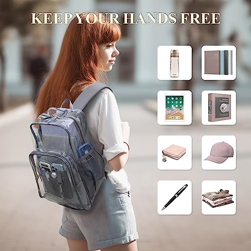 PACKISM Clear Backpack - Large Clear Backpacks Heavy Duty Transparent Backpack, See Through Backpack Clear Bookbag for Student, School, Work, Travel, Black(for age 12 above)
