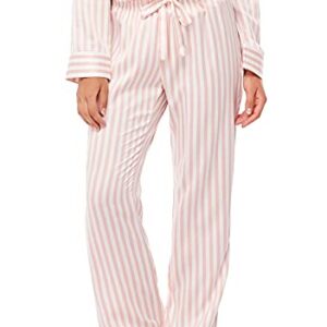 Serenedelicacy Women's Satin Pajama Set Long Sleeve Button Down Sleepwear 2-Piece Striped Silky Pj Set (Medium, Blush/Ivory, Stripe)