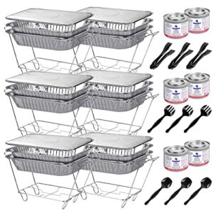 chafing dish buffet set - 54pc disposable half-sized (9x13) servers , party warmer, catering supplies - includes fuel cans, forks, spoons & tongs