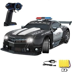 haktoys remote control police car rc high speed cop chase 1:12 scale radio control patrol sports vehicle with headlights