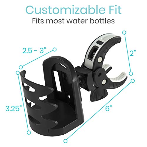 Vive Cup Holder for Walker, Wheelchair, Accessories, Stroller, Adults, Bike, Boat, Desk, Mobility Scooter, Rollator, Electric Wheel Chair - Portable Adjustable Cupholder Attachment, Near Universal Fit