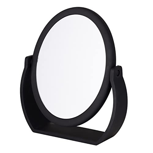 Bath Bliss Double Sided Free Standing Swivel Vanity Mirror, Regular & 10X’s Magnification, Make-up & Shaving Use, Tabletop, Rubberized, Black